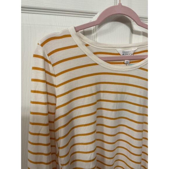 NWT Market & Spruce Zansia Curved Hem Knit Gold and White Striped Top, L - Picture 4 of 5